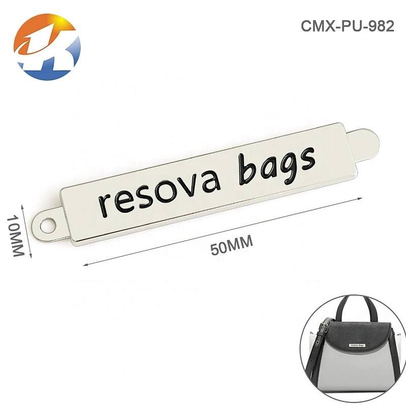 OEM ODM Rectangle with Engraved Black Logo Metal Name Plate, Design Metal Bag Logo Label for Handbag