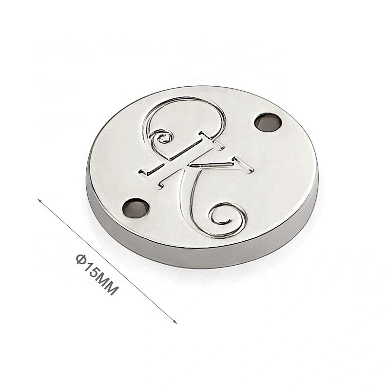 OEM ODM Garment Accessories Round with Holes Sewing Metal Name Tag, Custom Metal Logo Label for Clothing^