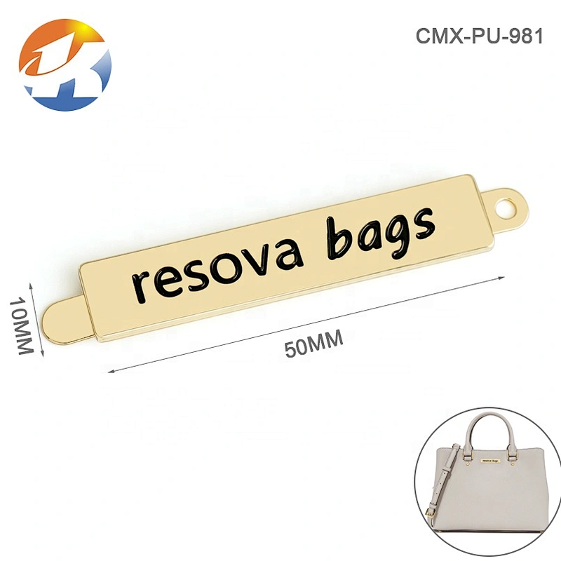 Rectangle Light Gold Metal Name Plate, Custom Metal Logo Label for Bag Hardware