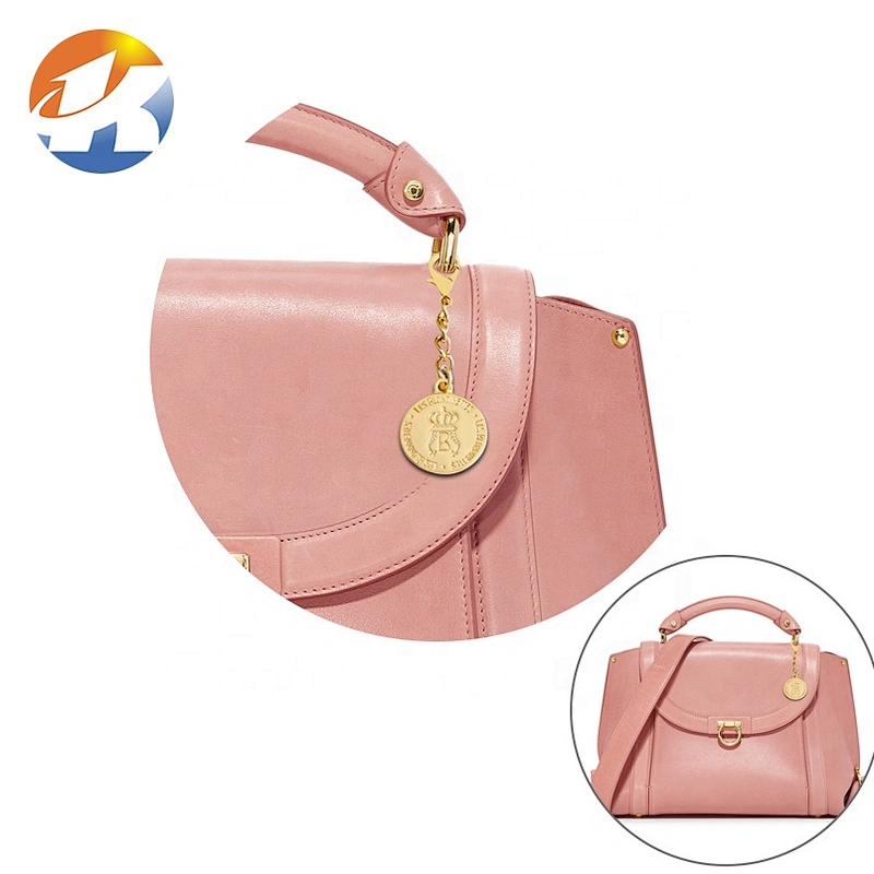 Fashion Handbag Hardware Custom Gold Metal Bag Logo, Round Shape with Ring Metal Hang Name Tag for Bag