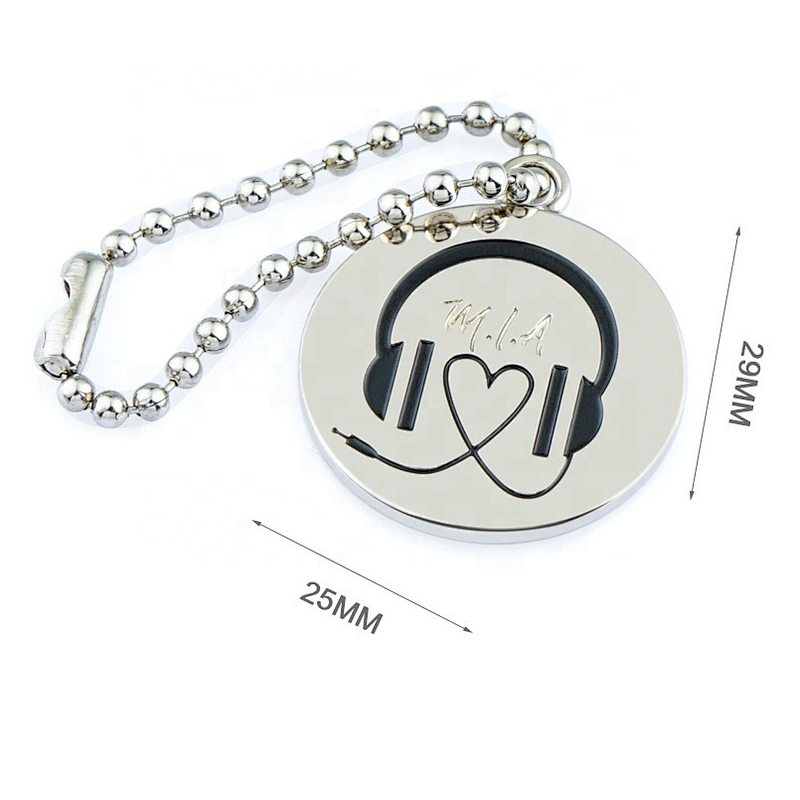 Custom Engraved Logo Metal Nameplate Tag, Handbag Hardware Round Hang Metal Logo Tag with Ball Chain