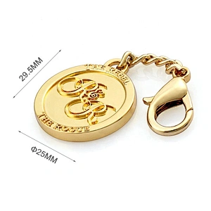 Design Handbag Accessories Gold Hanging Metal Tag, Round with Embossed Logo Metal Name Tag with Chain and Hook