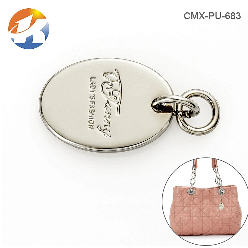 Custom Handbag Accessories Oval Shape With Ring Metal Tag Logo
