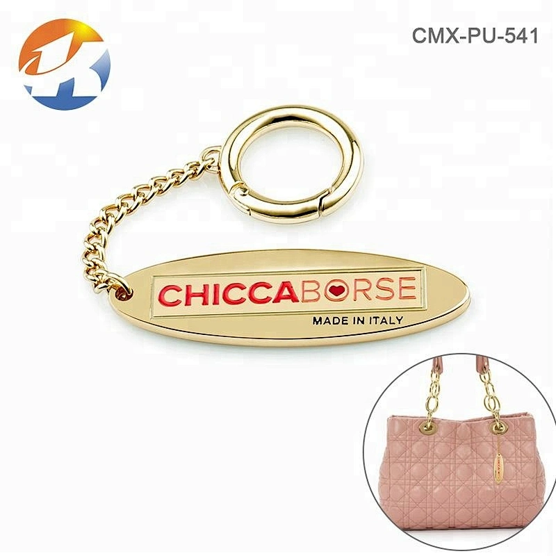 Hook And Chain Custom Brand Handbag Engraved Logo Metal Tag