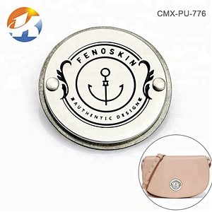 Bag Accessories Round Metal Name Tag with Engraved Logo, Custom Metal Logo Label for Handbags