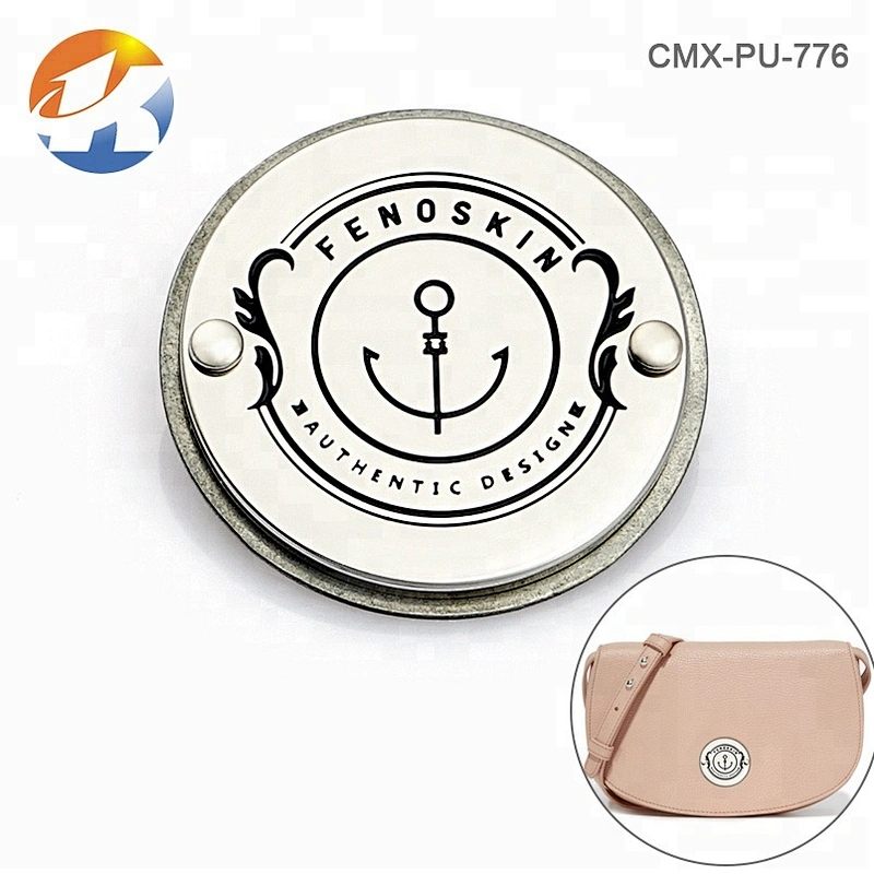 Bag Accessories Round Metal Name Tag with Engraved Logo, Custom Metal Logo Label for Handbags