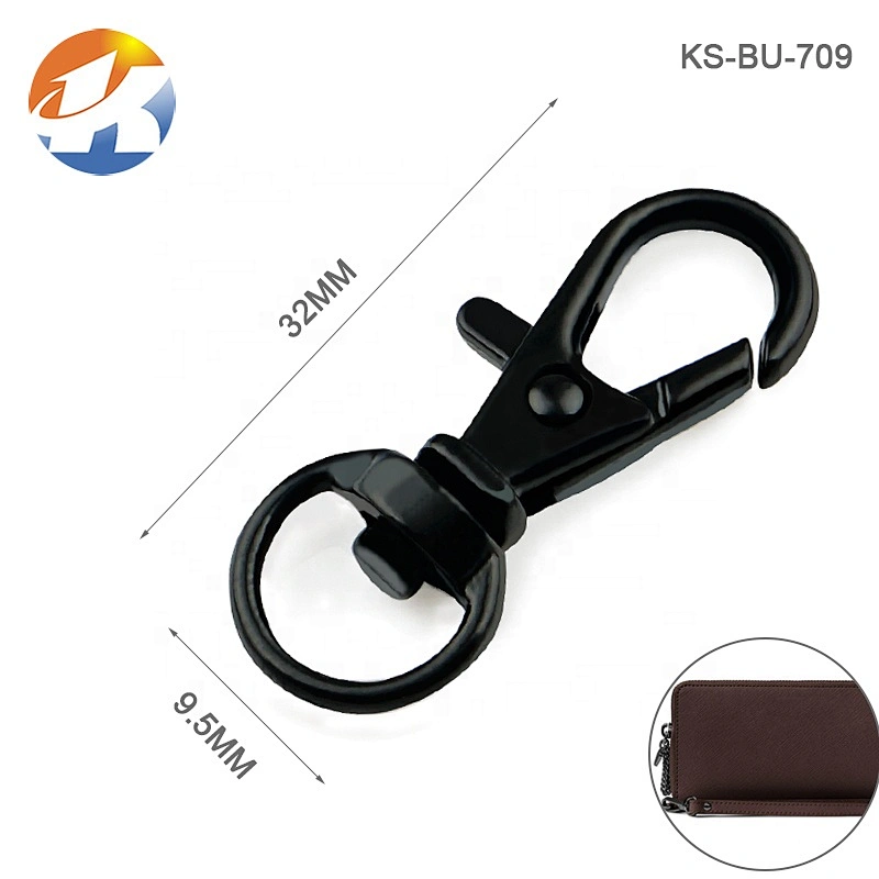 Wholesale 9mm Black Metal Hook for Luggage Strap, Custom Metal Small Snap Key Hook for Purse Bag