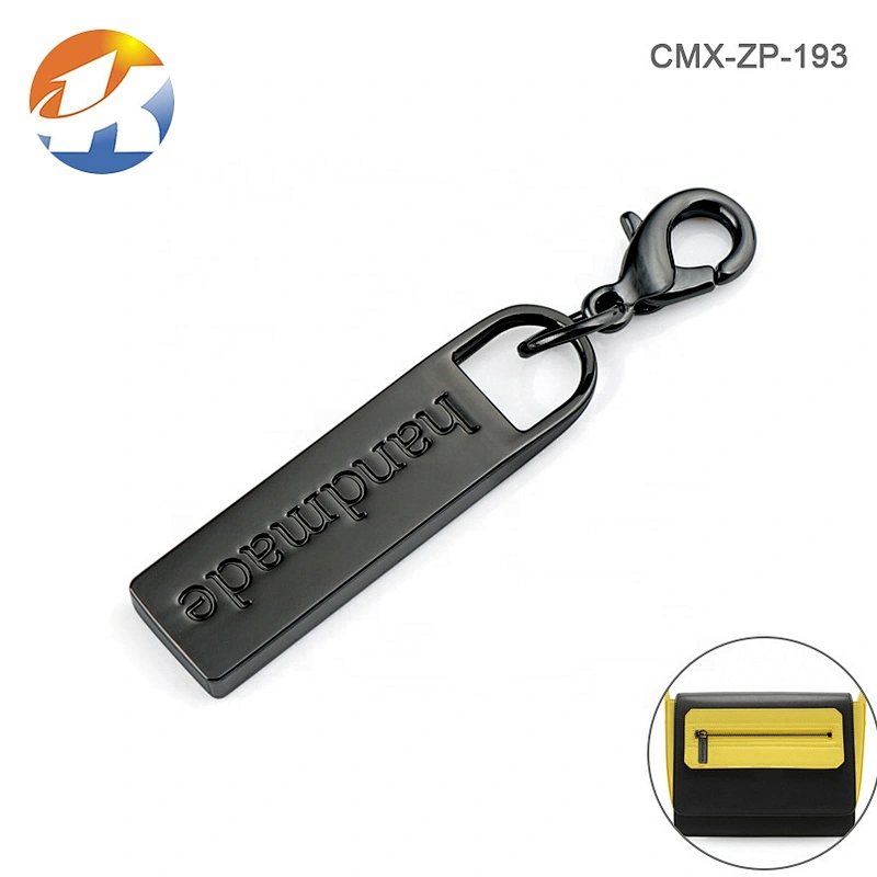 OEM ODM Gunmetal Metal Zipper Pull with Small Clasp, Custom Metal Zip Puller for Bags
