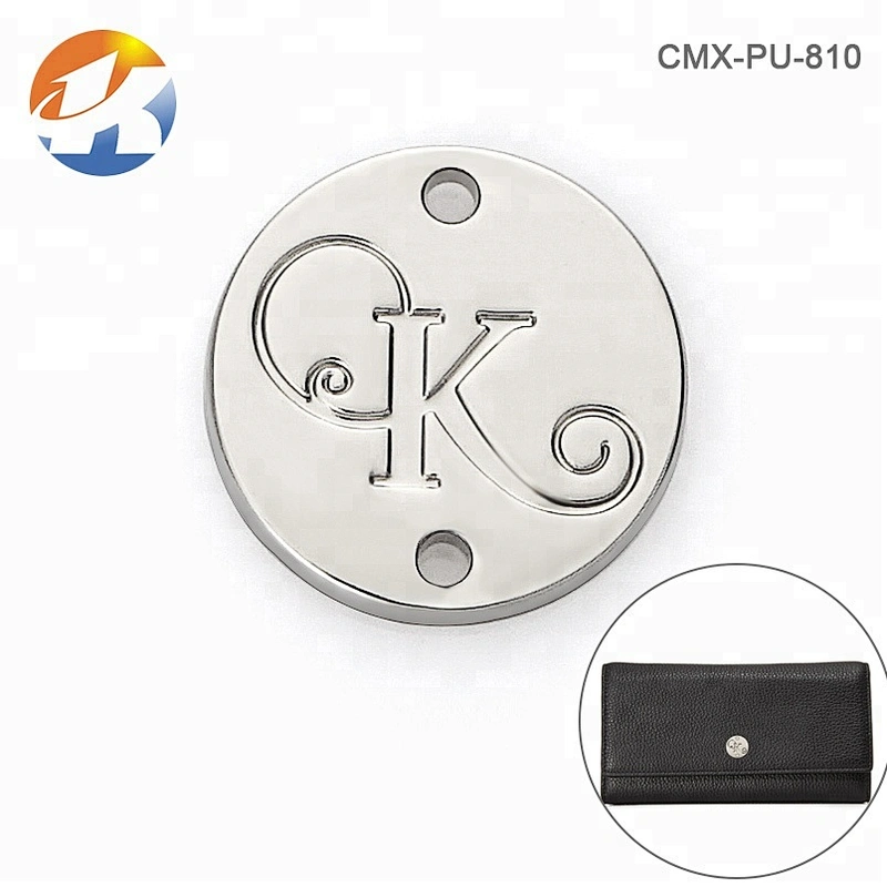 Round with 2 Holes Sewing Engraved Logo Metal Tag, Custom Metal Clothing Label for swimwear