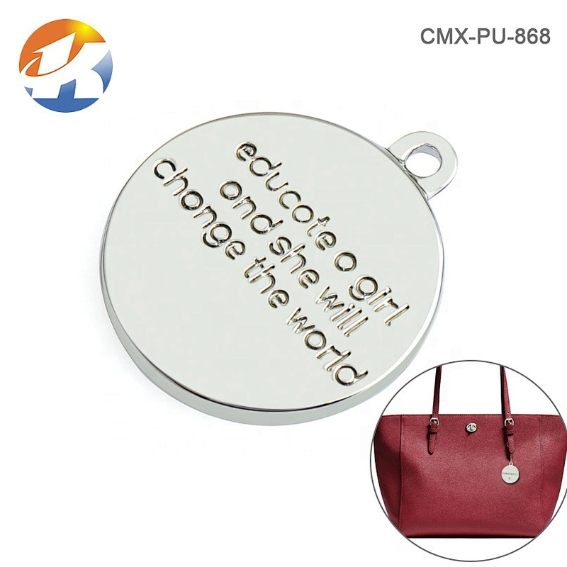Handbag Hardware Hanging Round Engraved Metal Tag, Custom Metal Logo Label with Diamond for Bags
