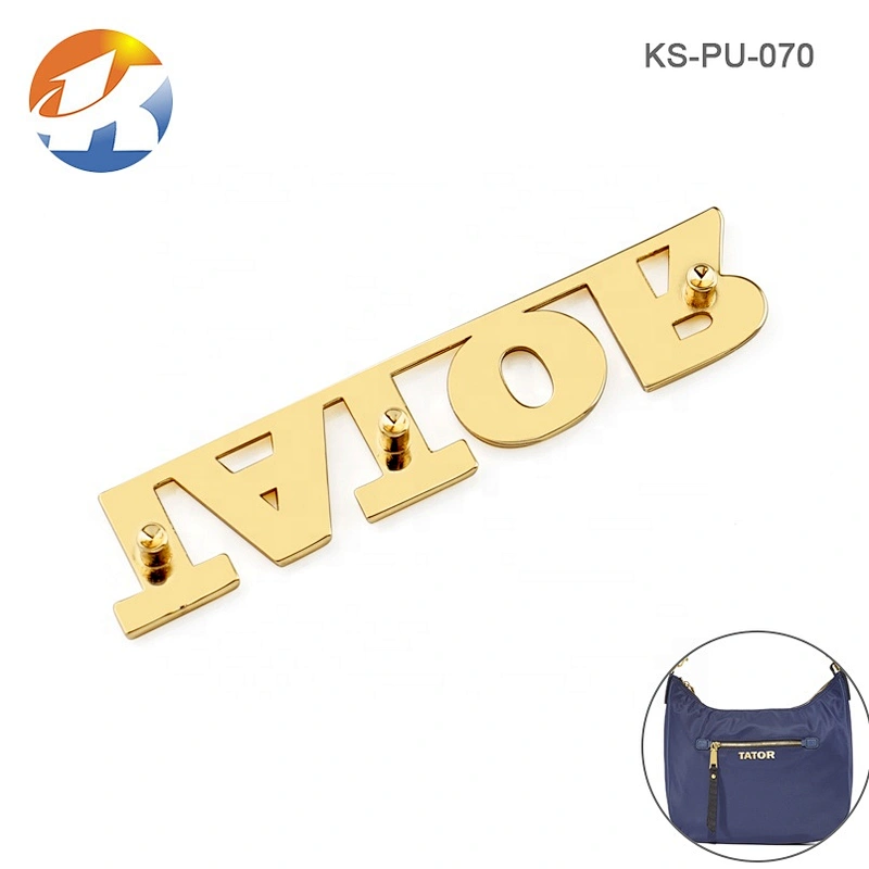 Gold Plated Metal Bag Accessories Name Plate Label Logo, Custom Metal Letters Logos For Handbags