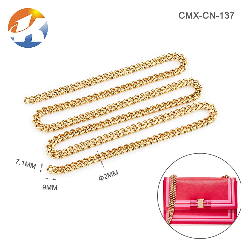 High End Handbag Hardware Fashion Flat Shape Iron Gold Chain
