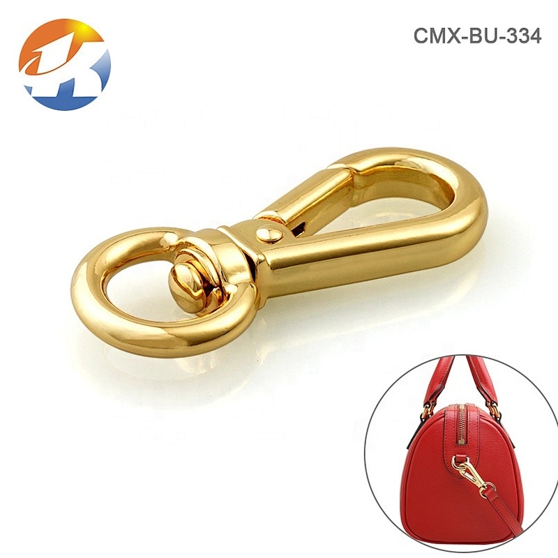 10mm Tail Gold Metal Handbag Snap Hook, Nickel-free Plated Metal Spring Snap Hook for Bags