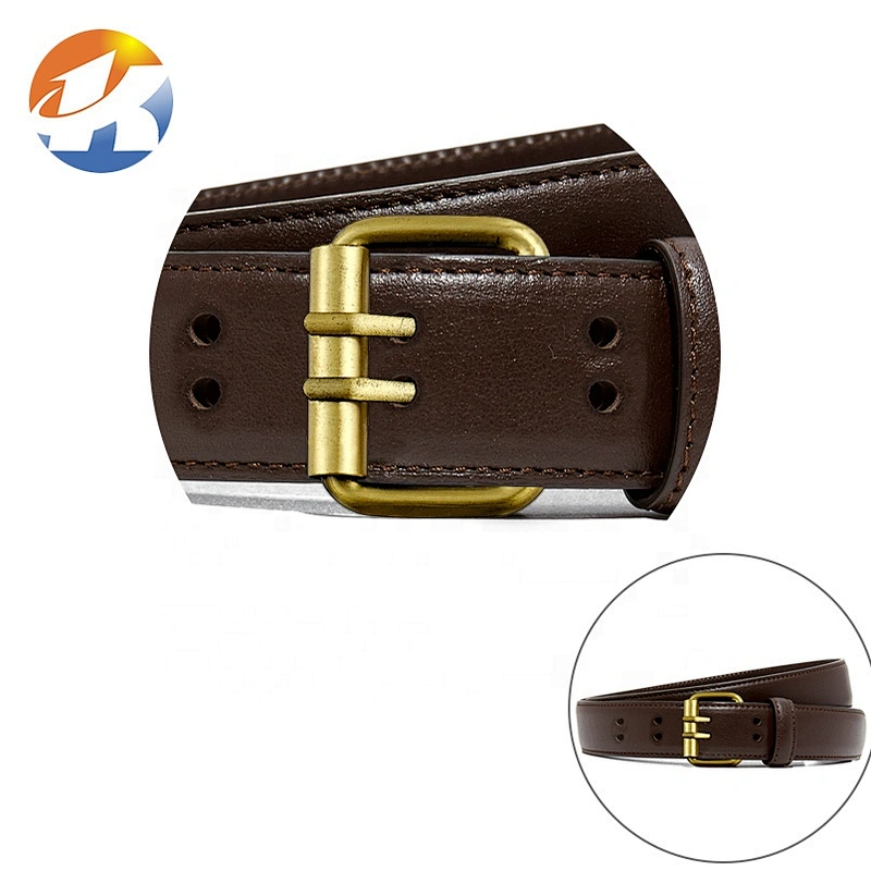 Iron Double Pins Belt Roller Buckle, Wholesale Brushed Antique Brass Belt Buckle for Man