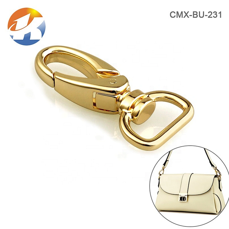 20mm Gold Metal D Ring tail Swivel Snap Hook For Handbag, Zinc Alloy Nickel-free Plated Metal Spring Snap Hook