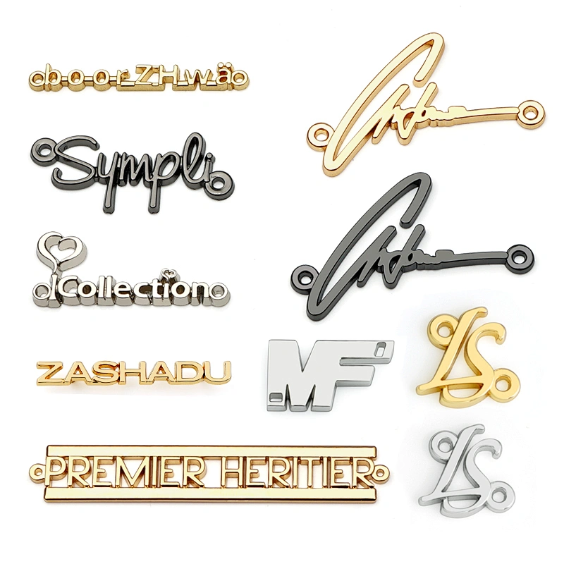Bag Garment Accessories Custom Hole Metal Clothing Logo Label, Gold Plated Metal Sewing Name Tag Plate for Clothes Swimwear