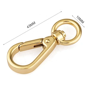 Hot Selling 10mm Light Gold Metal Bag Hook, Key Ring Snap Hook Metal Clasp For Purse