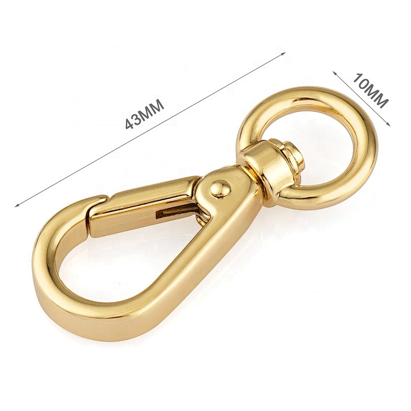 Hot Selling 10mm Light Gold Metal Bag Hook, Key Ring Snap Hook Metal Clasp For Purse
