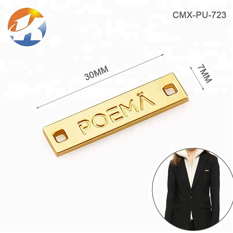 Wholesale Rectangle with 4 Holes Sewing Blank Metal Tag, Custom Gold Plated Metal Clothing Label