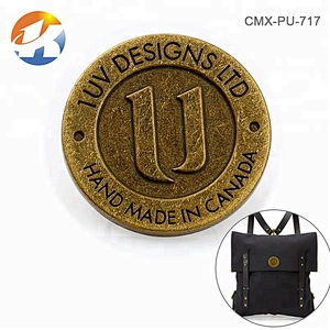 Antique Brass Round Metal Logo Tag for Bag, Custom Embossed and Engraved Logo Metal Label for Backpack