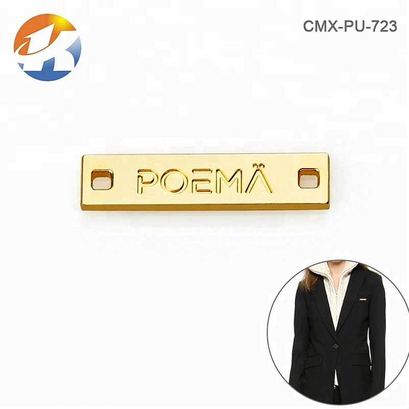 Bikini Swimwear Accessories Sewing Metal Logo Labels Gold Plated, Custom Label Metal Plates for Clothing Rectangle with 2 Holes