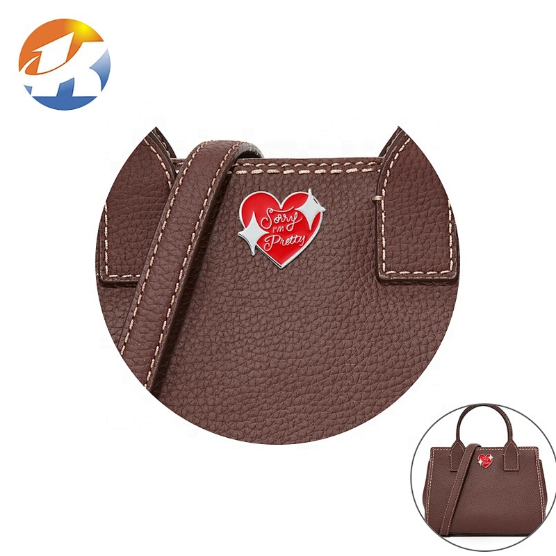 Fashion Handbag Hardware Heart Shape Metal Embossed Logo, Customized Person Metal Logo Tag for Bags