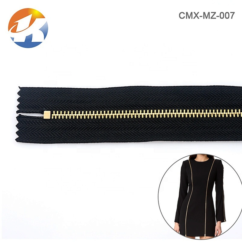 #5 Close End High Quality Black Nylon Tape Gold Metal Zipper for Bags and Garment