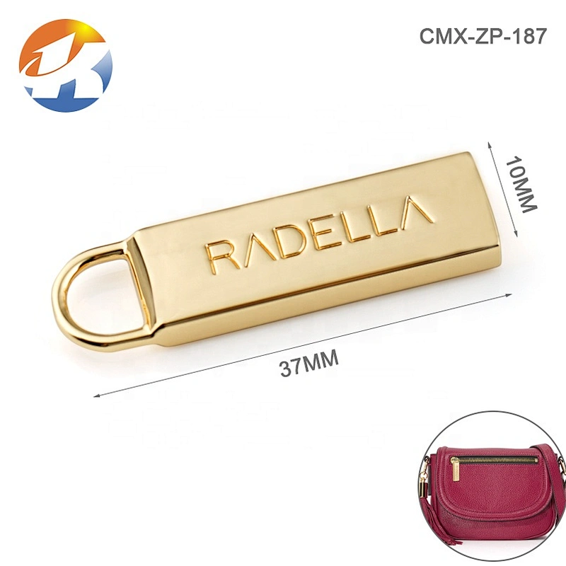 Custom Metal Zip Puller with Logo for Wallet, Handbag Hardware Metal Gold Zipper Pull