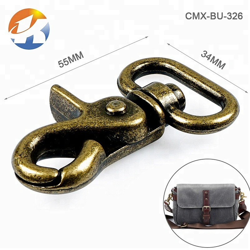 Handbag Hardware Supplier Custom D Shape Tail Metal Snap Hook, Brushed Gunmetal Metal Swivel Snap Hook for Bags