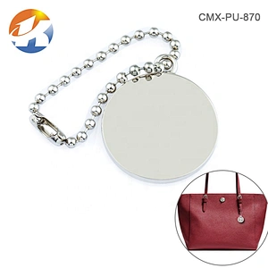 Custom Engraved Logo Metal Nameplate Tag, Handbag Hardware Round Hang Metal Logo Tag with Ball Chain