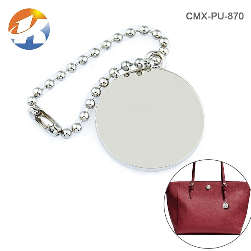Custom Engraved Logo Metal Nameplate Tag, Handbag Hardware Round Hang Metal Logo Tag with Ball Chain