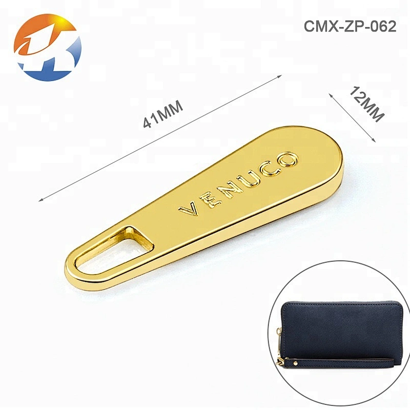 High Grade Handbag Hardware Metal Zip Puller, Garment Accessories Gold Metal Custom Zipper Pull and Head