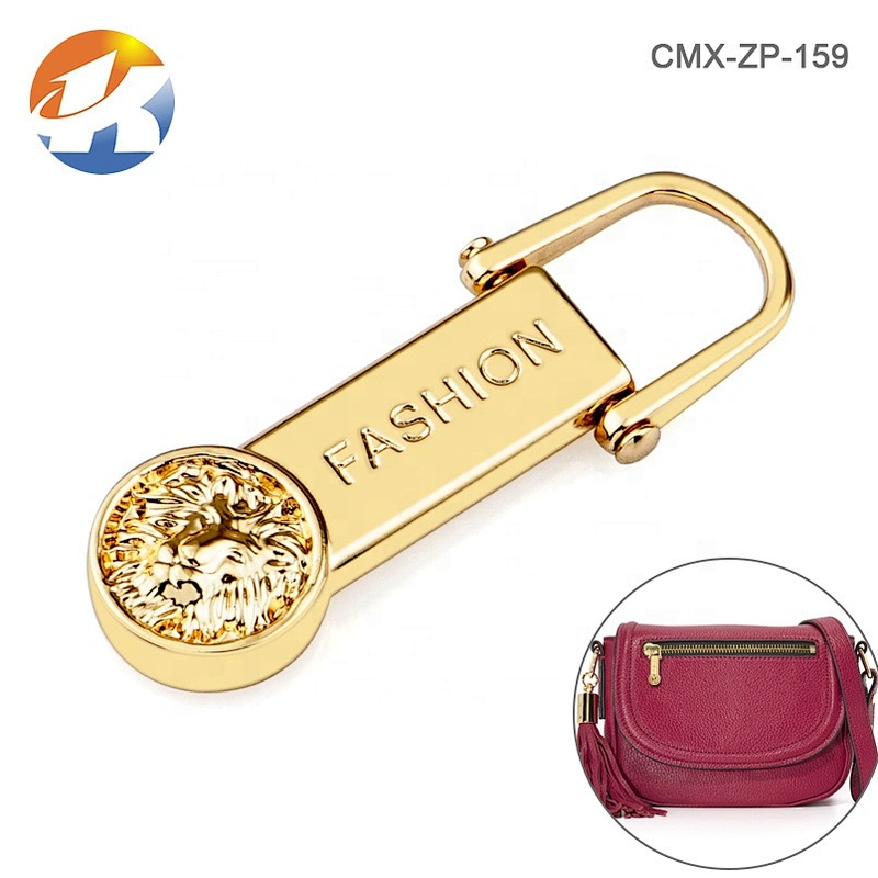 High Grade Handbag Hardware Metal Gold Zip Pullers, Fashion Custom Metal Zipper Pull with Logo for Clothing