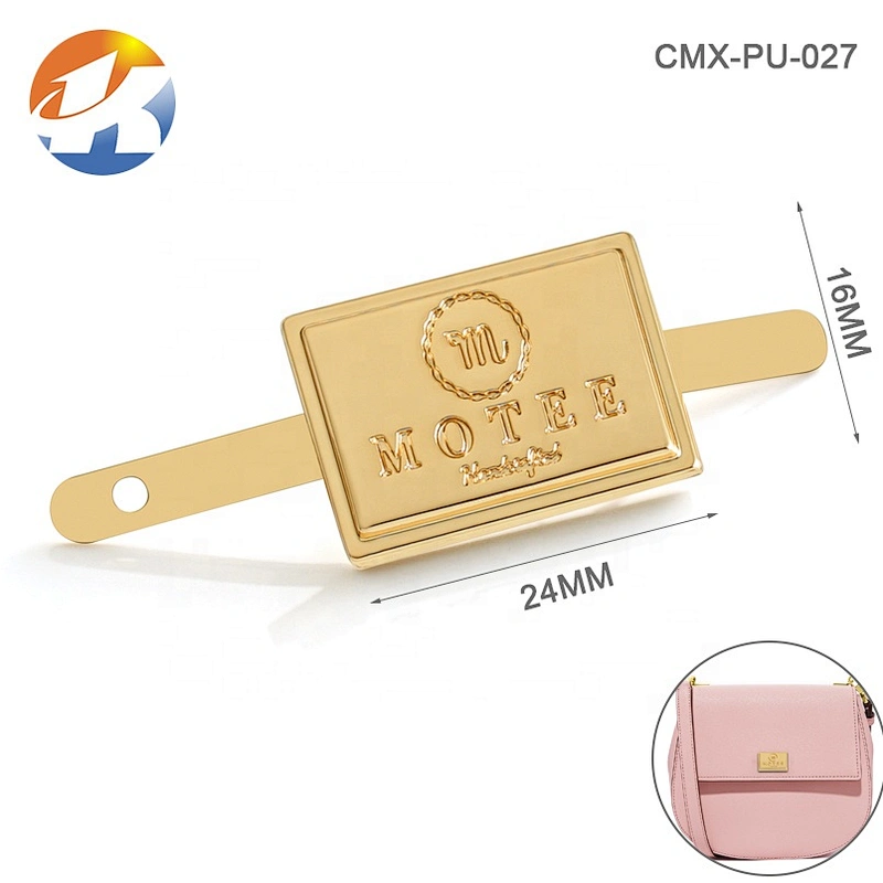 Factory Direct Custom Engraved Logo Metal Label Tags, Handbag Hardware Gold Metal Logo Plate with Claws