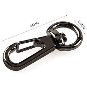 Durable Shiny Black D Ring Tail Metal Dog Snap Hook Clasp For Bags, Gunmetal Alloy Metal Snap Hook