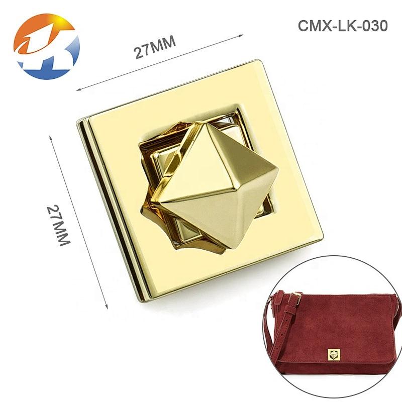 High Quality Custom Rectangle Gold Metal Bag Twist Turn Lock For Handbags
