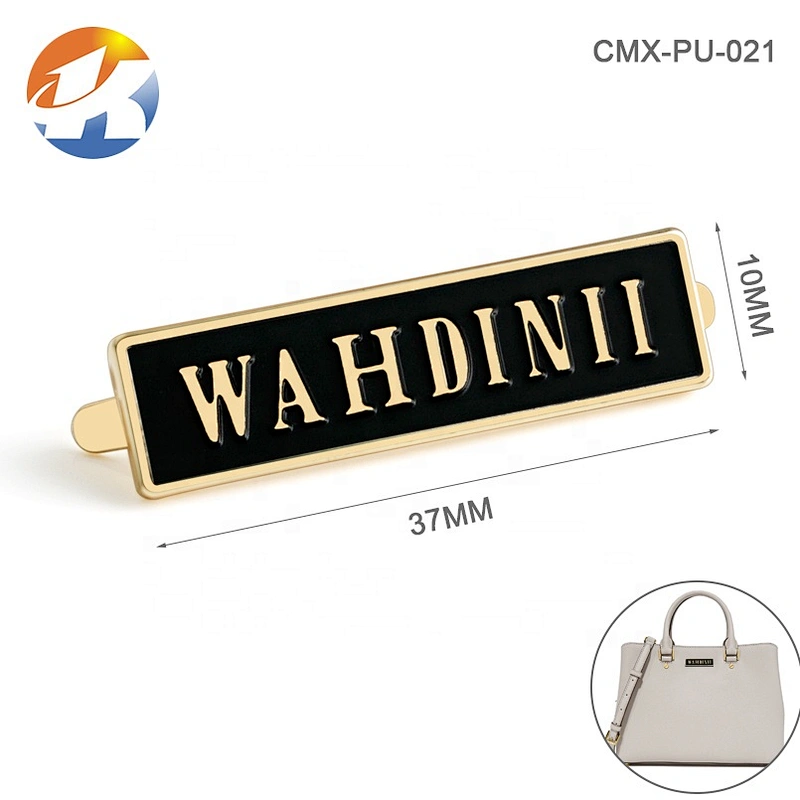 High Quality Zinc Alloy Metal Label, Bag Accessories Custom Embossed Logo Metal Name Plate with Black Background