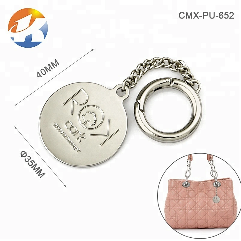 Professional Custom Handbag Metal Tags, Round Shape with Hollow Logo Metal Hanging Logo Tag for Bags