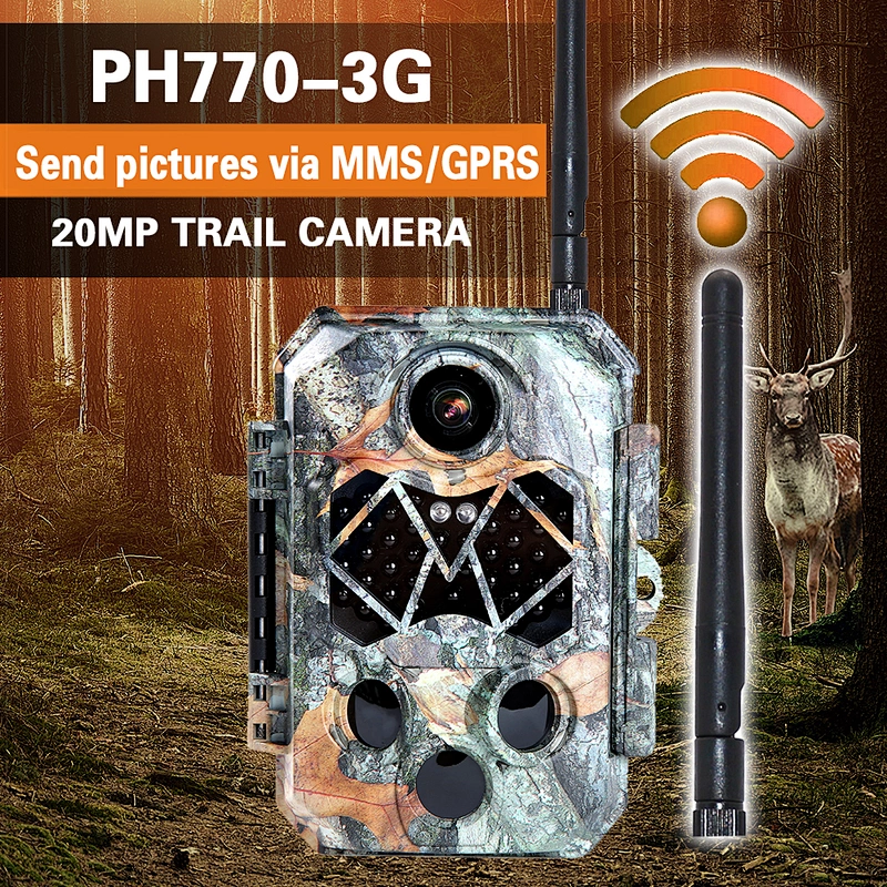 MMS/SMS FTP 3G Trail Hunting Camera 940NM 45pcs IR LEDs 70 degree detection angles IP67 Waterproof 20MP FHD