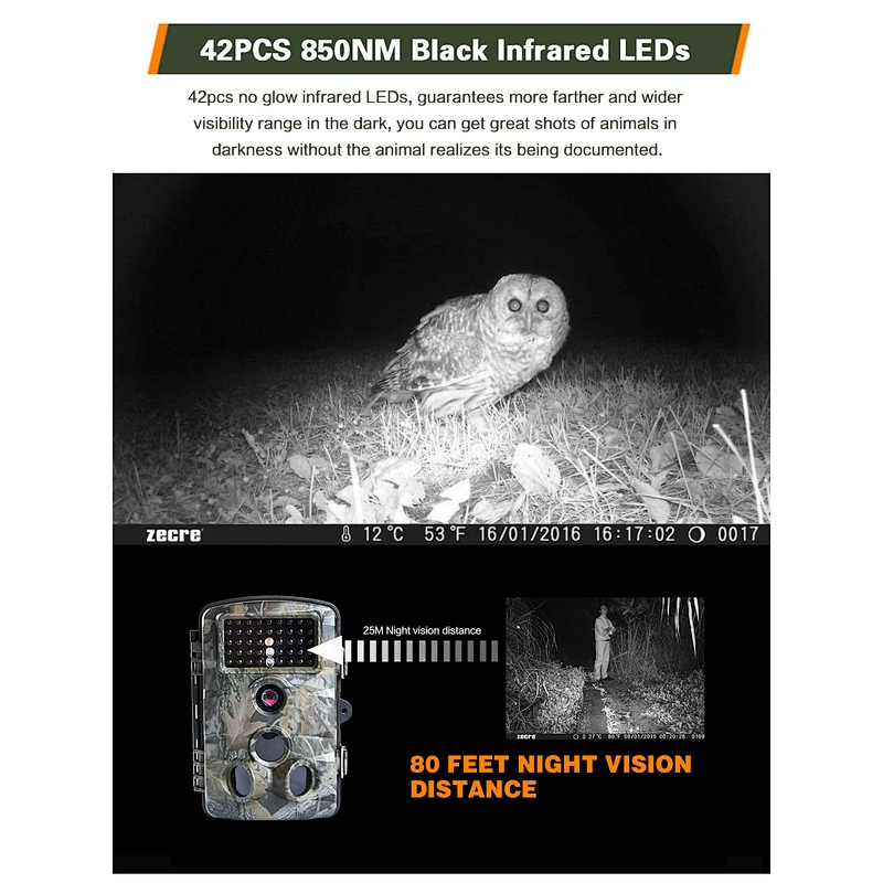 42pcs Infrared LEDs Waterproof IP66  game cams 1080P wildlife hunting trail camera with Night Vision