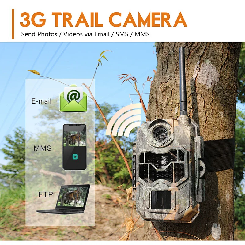Full HD 20MP 1080P Supports Solar Panel Powered 3G SIM Card IP66 Water Resistance 3G Trail Hunting Scouting Camera