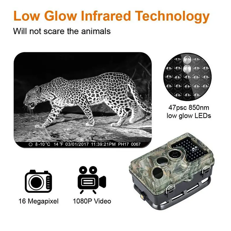 16MP IP66 Waterproof FHD hunting cameras 80ft detection range 2.4 LCD Outdoor Wildlife game Cameras