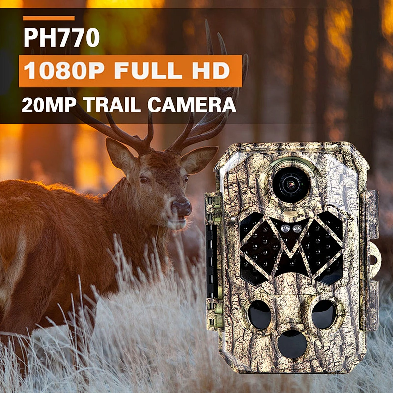 PH770 20MP 1080P Full HD Hunting Camera with 42 Pieces 940NM Infrared LEDs Night Vision 80FT 25M PIR Range 5M Sensor