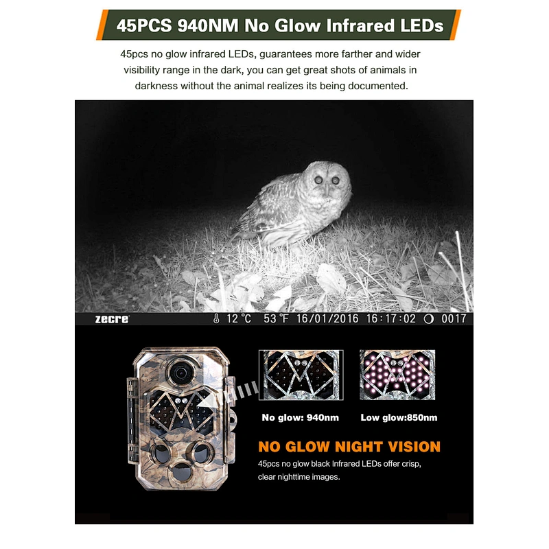 512GB trail camera out door 940nm IR LED game camera  20MP IP66 waterproof security hunting camera