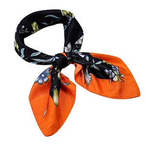 Wholesale factory custom unique design print neck scarf silk satin square scarf
