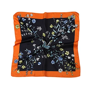 Wholesale factory custom unique design print neck scarf silk satin square scarf