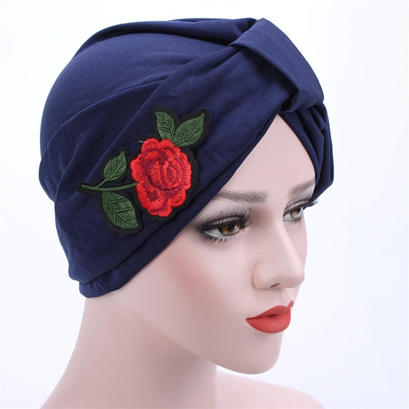 Soft Elastic Rose Pleated Twisted Muslim Turban Chemo Beanie Indian Cap