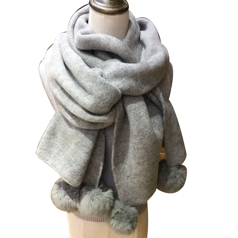 New style female winter shawl with ball pure color long thickened student scarf