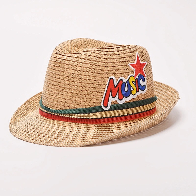 2019 Children Solid Straw hats Panama Fedora hat for children and adult Summer beach cowboy kids jazz caps