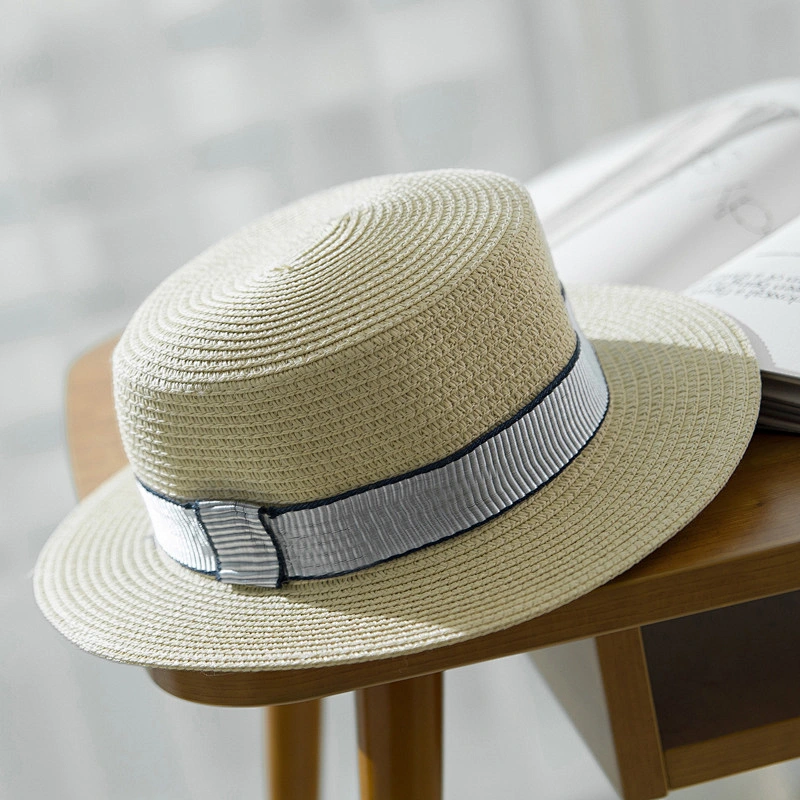 New Fashion Flat Sun Hat Women's Summer bow Straw Hats For Women Beach Headwear 12 Colors femme Gift